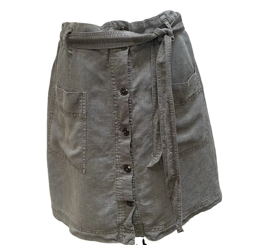 C&C California Linen Lyocell Button Front Mini Skirt Gray L Coastal Utility